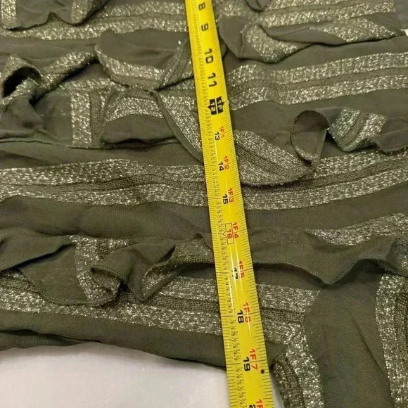 MISA Los Angeles green w metallic stripe short sleeve ruffle blouse size XS - Picture 7 of 12